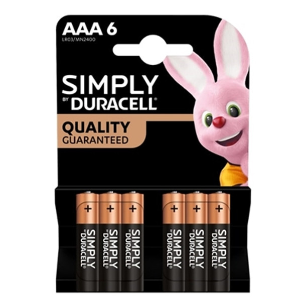 Duracell Simply Alkaline Pack Of 6 Aaa Batteries MN2400B6SIMPLY