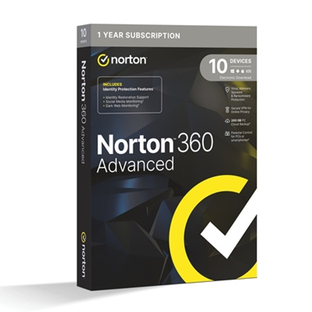 Norton 360 Advanced Antivirus Software for 10 Devices 1-Year Subscription 21434702