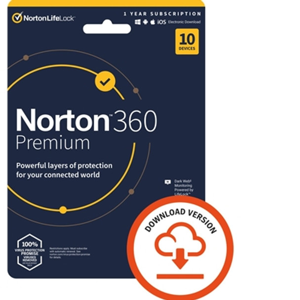 Norton 360 Premium 2022 Antivirus Software for 10 Devices 1-Year Subscription In 21429117