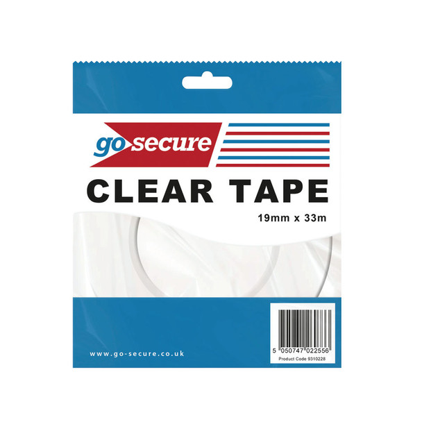 GoSecure Small Tape 19mmx33m Clear Pack of 12 PB02298 PB02298