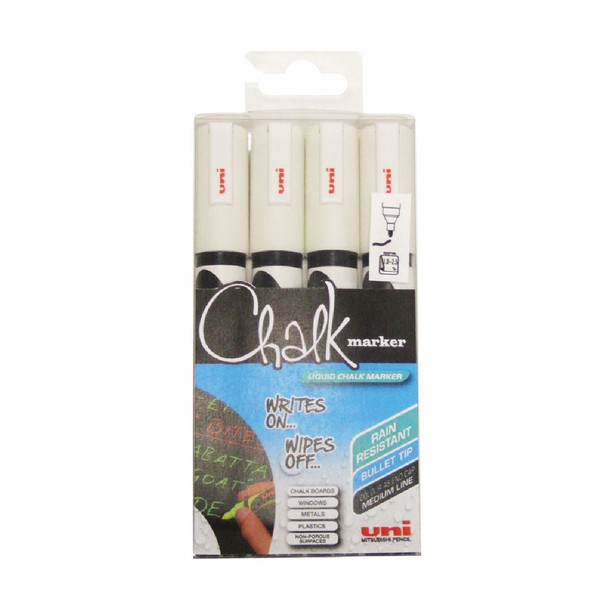 Uni-Ball UniChalk Chalk Marker Medium White Pack of 4 153494342 MI04673