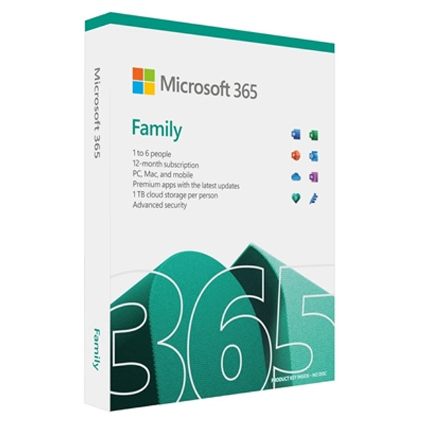 Microsoft 365 Family Medialess 1 Year Subscription 6 Users - Retail Boxed 6GQ-01897