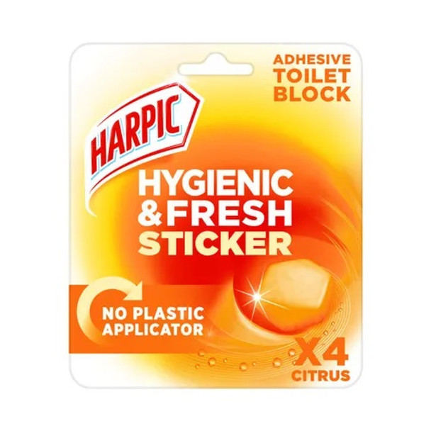 Harpic Hygienic & Fresh Citrus Toilet Stickers Adhesive Toilet Block Pack 4 - 32 3275286