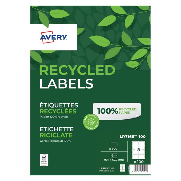 Avery LR7165-100 Recycled Parcel Labels 100 sheets - 8 Labels per Sheet LR7165100