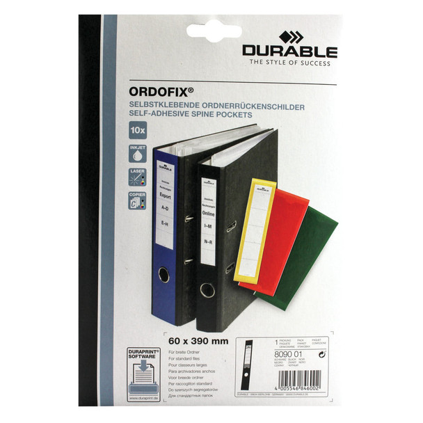 Durable Black Ordofix File Spine Label Pack of 10 8090/01 DB8090BK