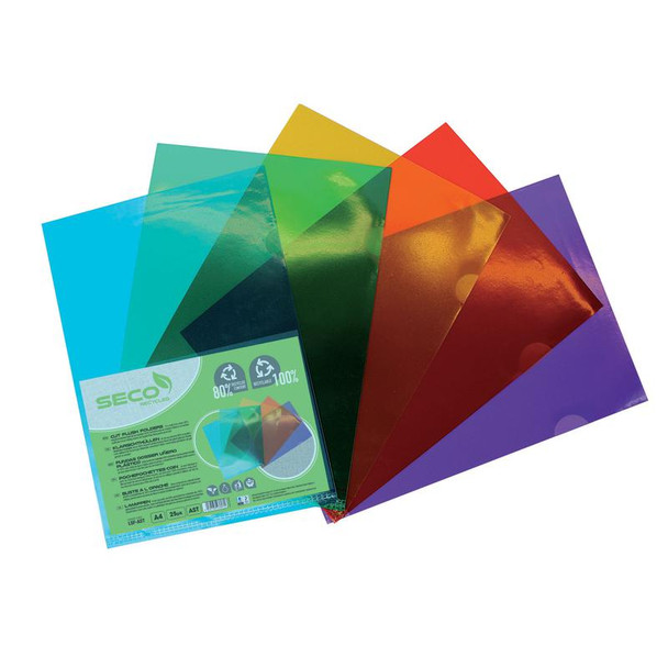 Seco Cut Flush Folders A4 100 Micron Assorted Colours Pk25 - LSF-AST LSF-AST Seco Cut Flush Folders A4 100 Micron Assorted Colours Pk25 - LSF-AST LSF-AST