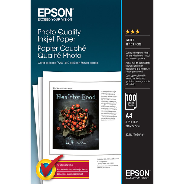 Epson Photo Quality Inkjet Paper - A4 - 100 Sheets Matte 102 g/m2 A4 White 100 s C13S041061