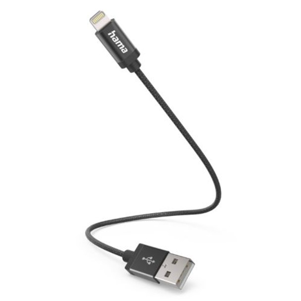 Hama Charging/Data Usb-A To Lightning Cable 480Mbps Nylon 0.2 Metre Black 00201578