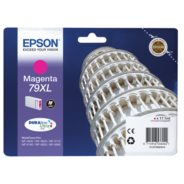 Epson Tower of Pisa Singlepack Magenta 79XL DURABrite Ultra Ink High XL Yield Pi C13T79034010