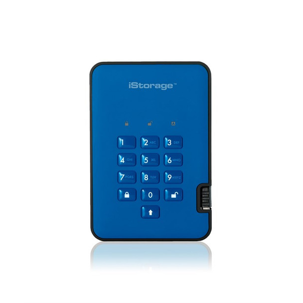 iStorage diskAshur2 256-bit 8TB USB 3.1 secure encrypted solid-state drive - Blu IS-DA2-256-SSD-8000-BE
