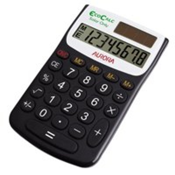 Aurora Ecocalc 8 Digit Pocket Calculator Recycled Plastic Black - EC101 EC101