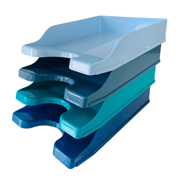 Deflecto Cool Breeze A4 Continental Letter Trays Deep Blue And Aqua Pack 4 - CP1 CP130YTCB