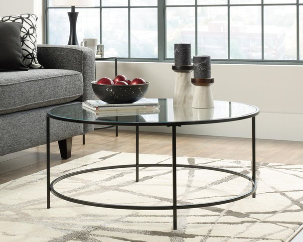 Hampstead Park Circular Coffee Table With Glass Top And Black Metal Frame - 5414 5414970