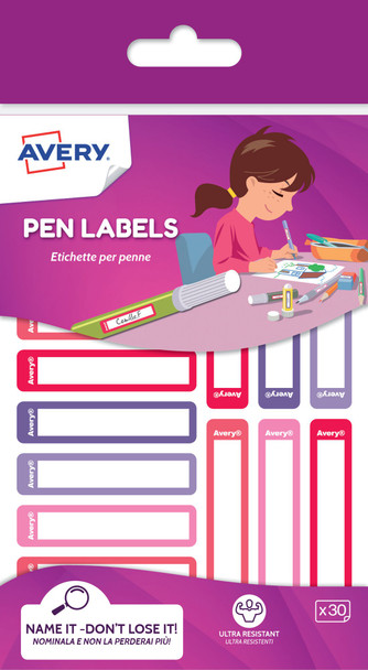 Avery Stationery Pen Labels 50Mm X 10Mm Pink And Purple Pack 30 - RESMI30F. RESMI30F.UK