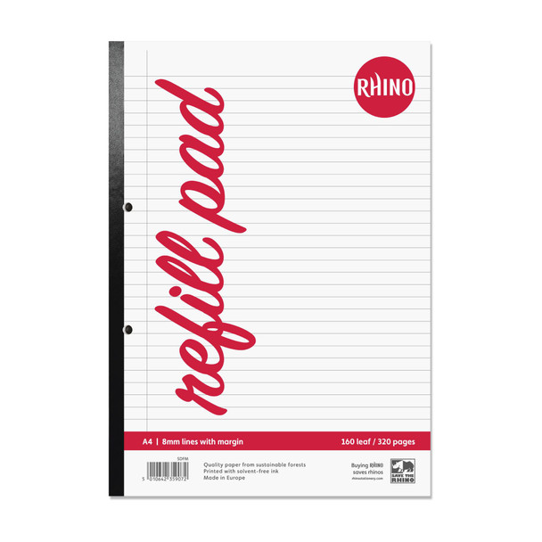 Rhino A4 Refill Pad 320 Page Feint Ruled 8Mm With Margin Pack 5 - SDFM-6 SDFM-6 Rhino A4 Refill Pad 320 Page Feint Ruled 8Mm With Margin Pack 5 - SDFM-6 SDFM-6