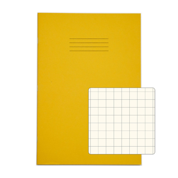 Rhino A4 Special Exercise Book 48 Page 12Mm Squares S10 Yellow With Tinted Cream EX68192CV-2