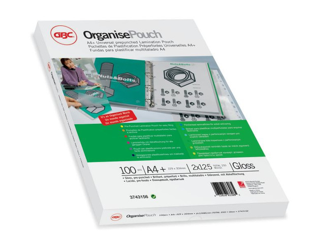 GBC 3743156 A4 Organise Gloss Pouch 125 Micron 100Pk 3743156 GBC 3743156 A4 Organise Gloss Pouch 125 Micron 100Pk 3743156