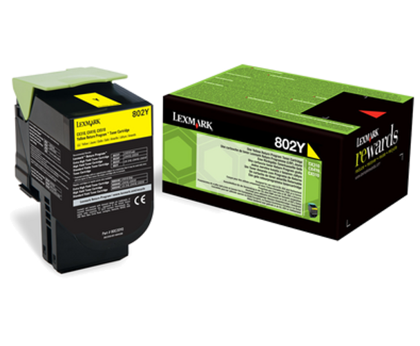Lexmark 802Y Yellow Toner Cartridge 1K Pages - 80C20Y0 80C20Y0