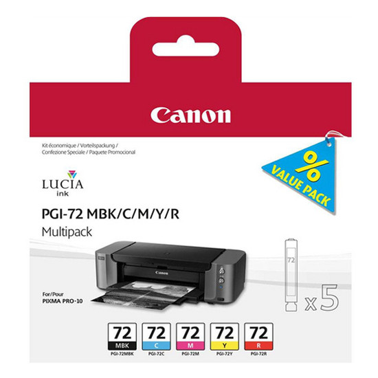 Canon Pgi72 Matte Black Cyan Magenta Yellow Red Standard Capacity Ink Cartridge 6402B009