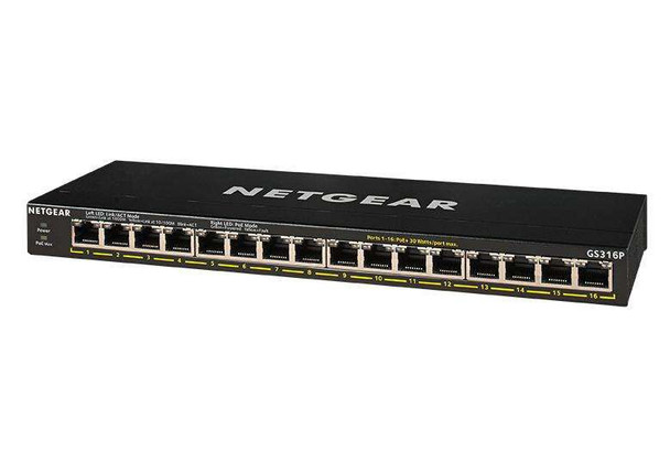 Netgear Gs316p 16 Port Unmanaged Gigabit Power Over Ethernet Switch GS316P-100EUS
