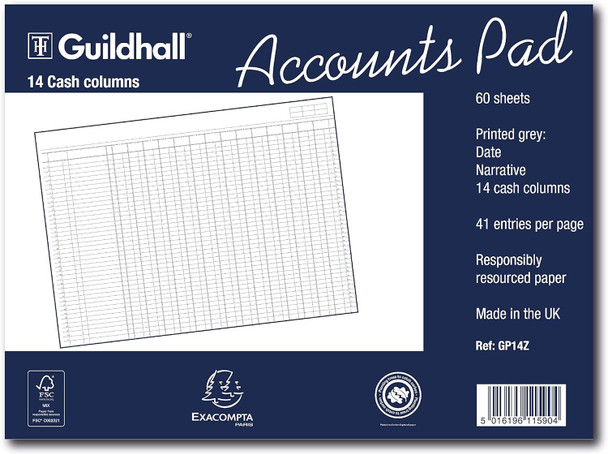 Guildhall Ruled Account Pad With 14 Cash Columns And 60 Pages Grey GP14Z GP14Z Guildhall Ruled Account Pad With 14 Cash Columns And 60 Pages Grey GP14Z GP14Z