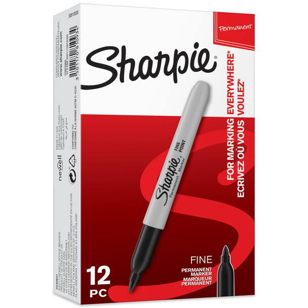 Sharpie Permanent Marker Fine Tip 0.9Mm Line Black Pack 12 S0810930