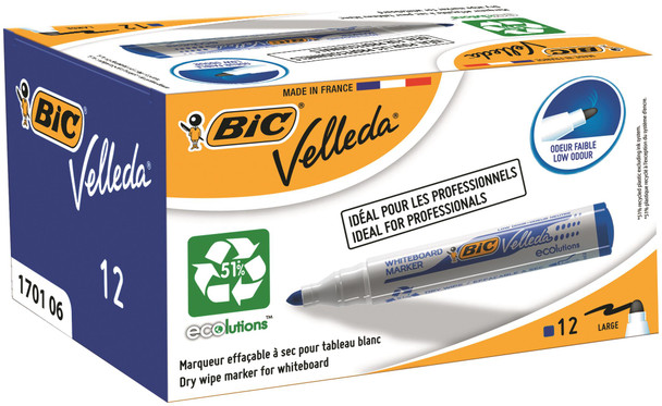 Bic Velleda 1701 Whiteboard Marker Bullet Tip 1.5Mm Line Blue Pack 12 525826