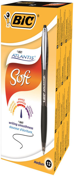 Bic Atlantis Retractable Ballpoint Pen with Metal Clip 0.32mm Line Black Pack 12 9021332 Bic Atlantis Retractable Ballpoint Pen with Metal Clip 0.32mm Line Black Pack 12 9021332