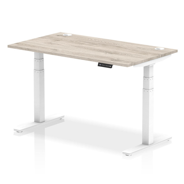 Dynamic Air 1400 X 800Mm Height Adjustable Desk Grey Oak Top Cable Ports White L HA01172