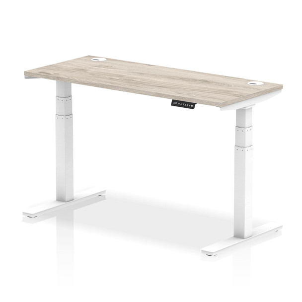 Dynamic Air 1400 X 600Mm Height Adjustable Desk Grey Oak Top Cable Ports White L HA01182