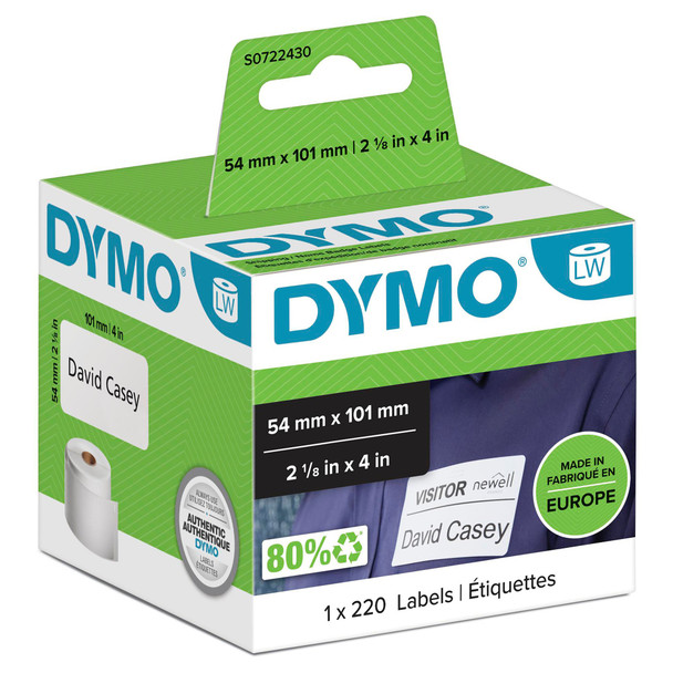Dymo Labelwriter Shipping Label Or Name Badge 54X101mm 220 Labels Per Roll White S0722430 Dymo Labelwriter Shipping Label Or Name Badge 54X101mm 220 Labels Per Roll White S0722430