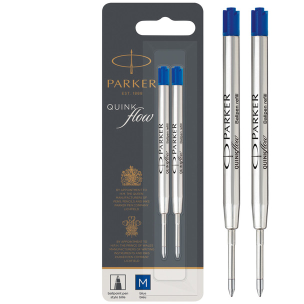 Parker Quink Flow Ballpoint Refill for Ballpoint Pens Medium Blue Pack 2 1950373