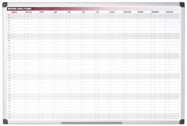Bi-Office 52-Week Annual Magnetic Whiteboard Planner Aluminium Frame 900X600mm GA0361170