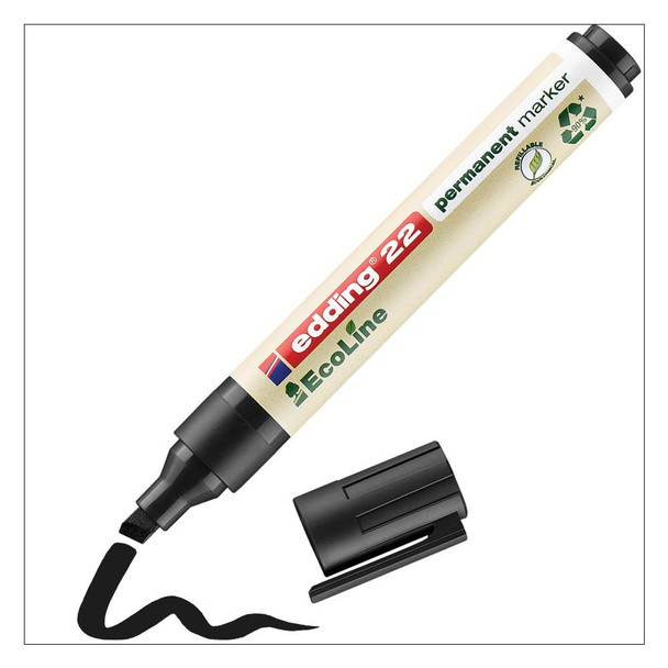 Edding 22 Ecoline Permanent Marker Chisel Tip 1-5Mm Line Black Pack 10 4-22001