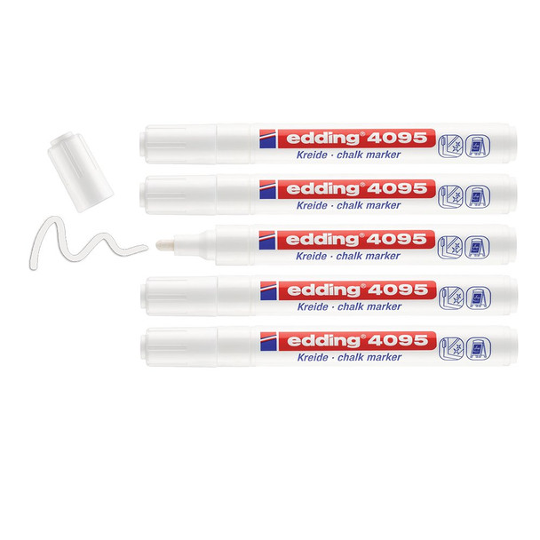 Edding 4095 Chalk Marker Bullet Tip 2-3Mm Line White Pack 5 4-4095-5049