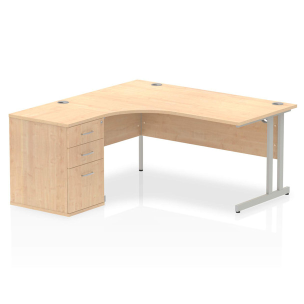 Dynamic Impulse 1600Mm Left Crescent Desk Maple Top Silver Cantilever Leg Workst I000540