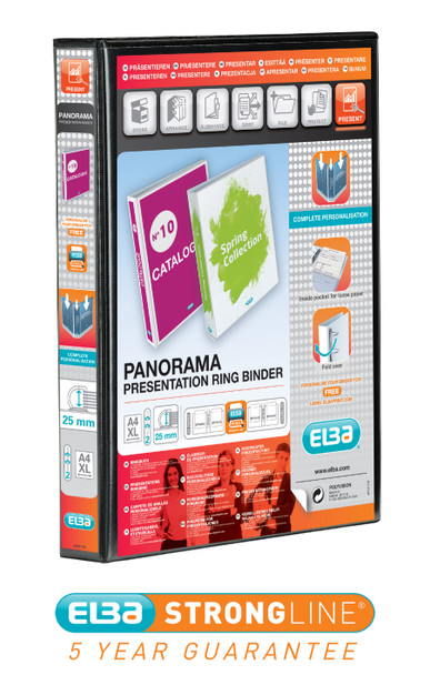 Elba Panorama Presentation Ring Binder 25Mm Capacity 40Mm Spine A4+ 2 D-Ring Bla 400008411