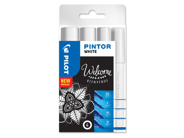 Pilot Pintor Paint Marker Extra Fine/Fine/Medium/Broad White Pack 4 313191053750 3131910537502