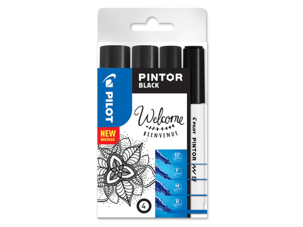 Pilot Pintor Paint Marker Extra Fine/Fine/Medium/Broad Black Pack 4 313191053751 3131910537519