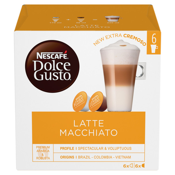 Nescafe Dolce Gusto Latte Macchiato Coffee 16 Capsules Pack 3 12416323 12416323