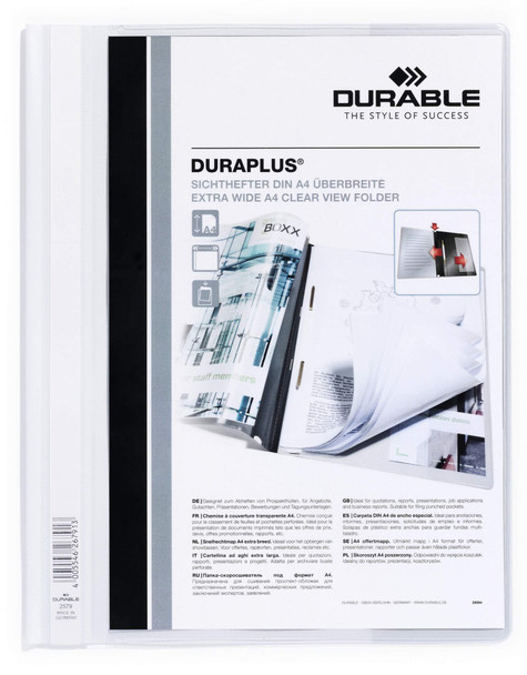 Durable Duraplus Report Folder Extra Wide A4 White Pack 25 257902 257902