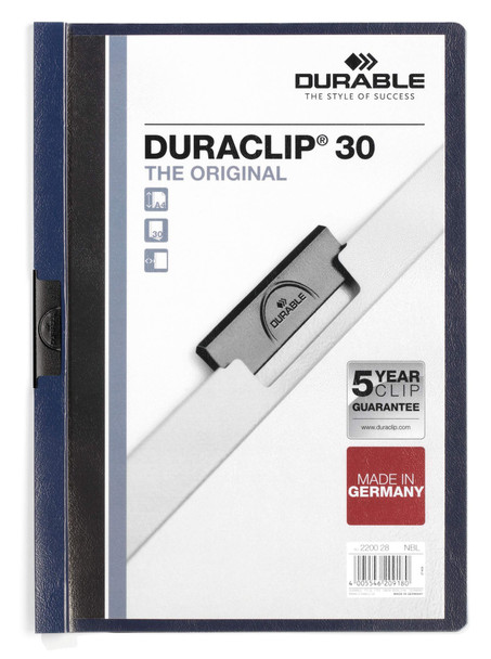 Durable Duraclip 30 Report File 3Mm A4 Midnight Blue Pack 25 220028 220028