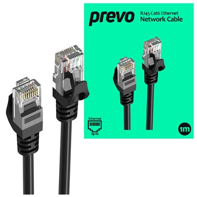 Prevo CAT6-BLK-1M Network Cable Rj45 M To Rj45 M Cat6 1M Black Oxygen Free Coppe CAT6-BLK-1M