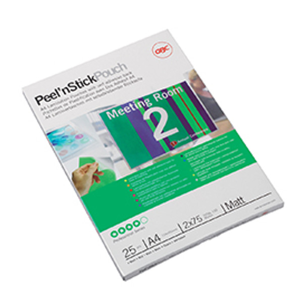 GBC 3747530 Peel n Stick Pouch Gloss A4 125 micron Pack of 25 PEELA4MATT75