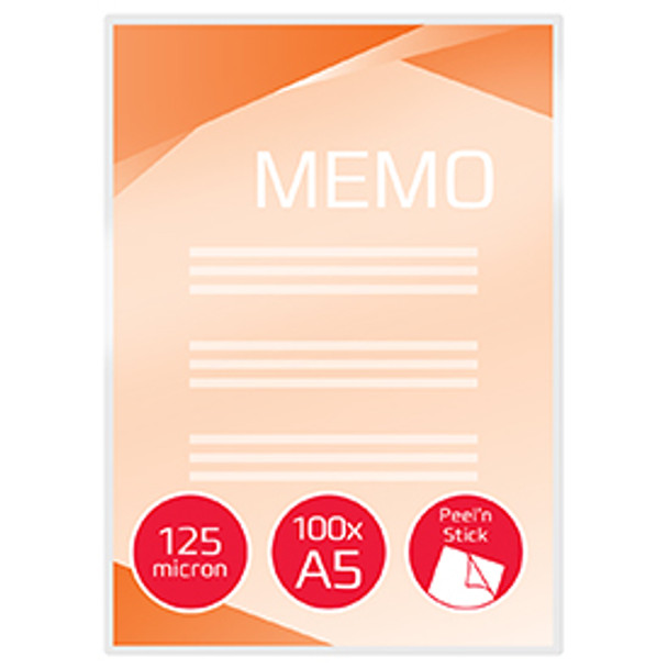 GBC 3747244 Peel n Stick Pouch Gloss A5 125 micron Pack of 100 PEELA5GLOSS125 GBC 3747244 Peel n Stick Pouch Gloss A5 125 micron Pack of 100 PEELA5GLOSS125