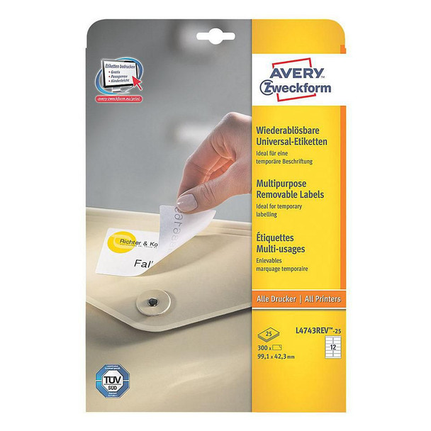 Avery L4743REV-25 Removable Labels. Laser. L4743REV-25