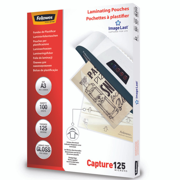 Fellowes Laminating Pouch A3 2X125 Micron Gloss Pack 100 5307506 5307506