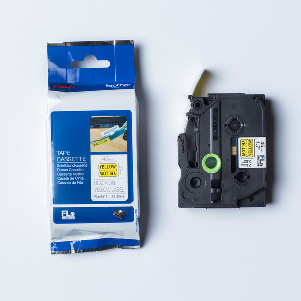 Brother FLE-6511 Die-cut Flexi Label Black on Yellow FLE6511