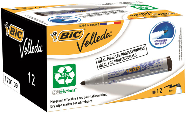 Bic Velleda 1701 Whiteboard Marker Bullet Tip 1.5Mm Line Black Pack 12 525824