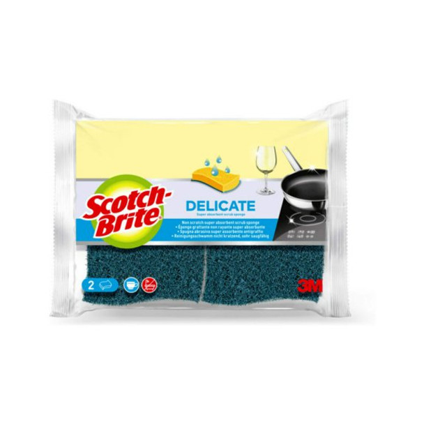 Scotch-Brite Delicate Non-Scratch Cellulose Scrub Sponge Yellow And Green Pack 2 7100241651 Scotch-Brite Delicate Non-Scratch Cellulose Scrub Sponge Yellow And Green Pack 2 7100241651